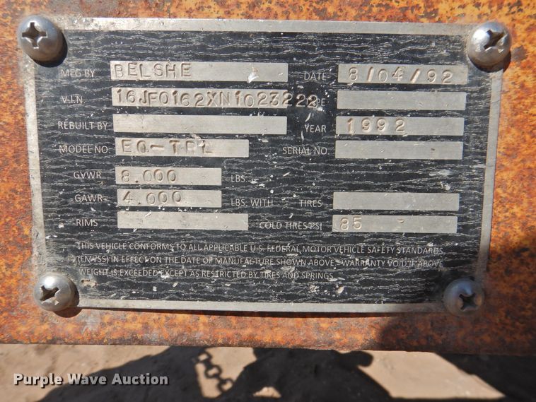 image for item HO9932 1992 Belshe EQ-TRL utility trailer