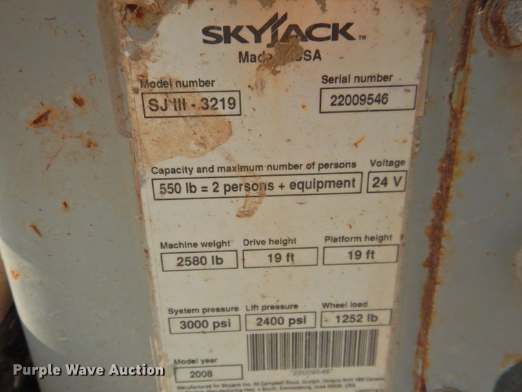 image for item HO9985 2008 Skyjack SJIII 3219  scissor lift