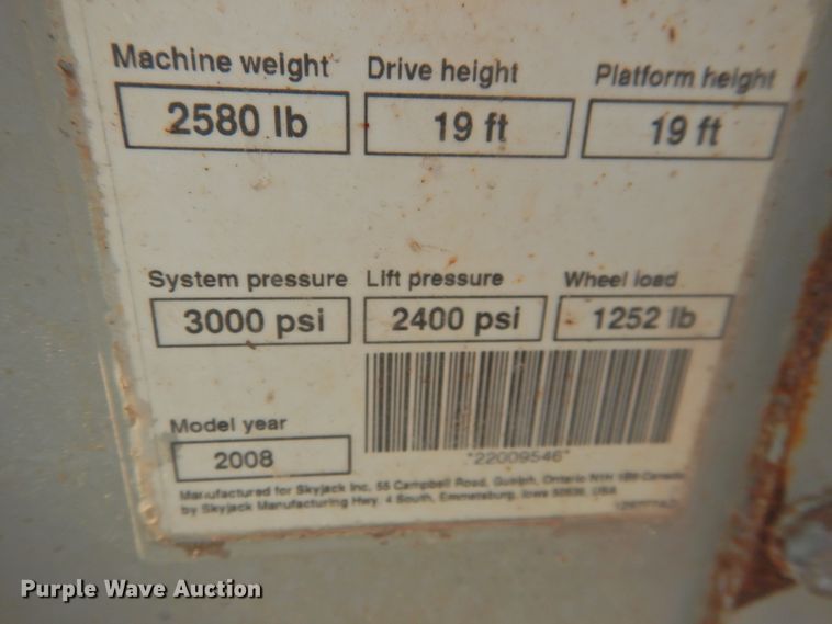 image for item HO9985 2008 Skyjack SJIII 3219  scissor lift