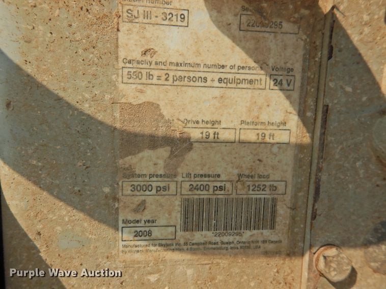 image for item HO9987 2008 Skyjack SJIII 3219  scissor lift