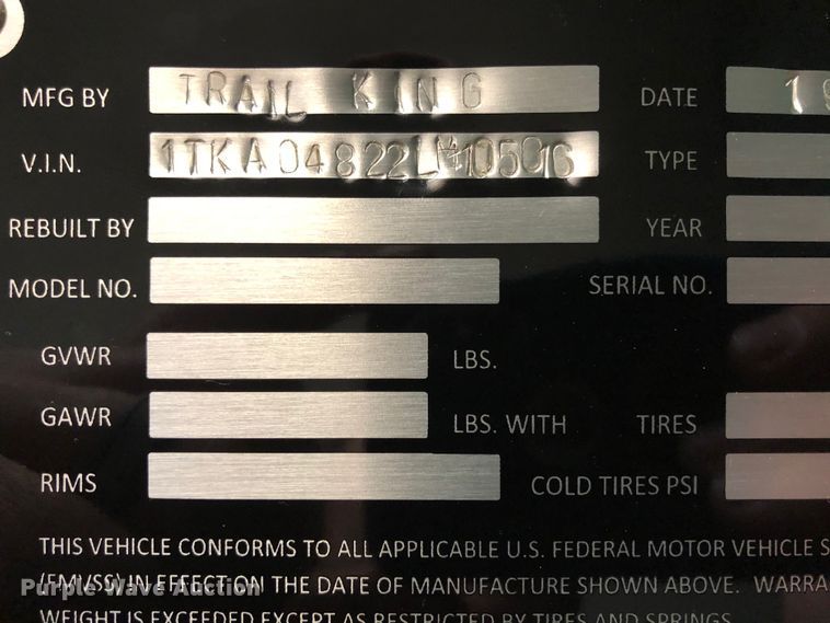 image for item HU9501 1990 Trail King drop deck equipment trailer