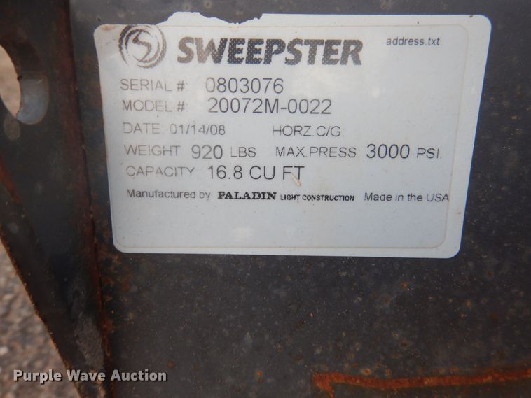 image for item HU9504 2008 Sweepster 20072M-0022 skid steer sweeper