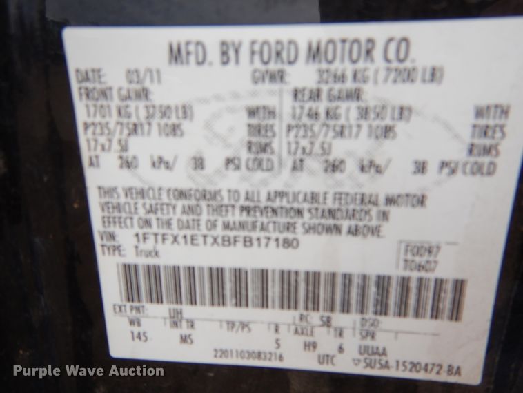 image for item AF9953 2011 Ford F150  SuperCab pickup truck