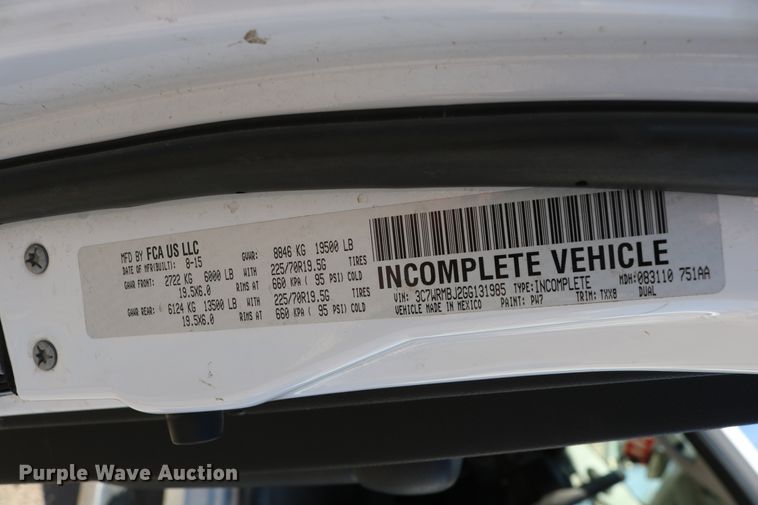 image for item DD6154 2016 Dodge Ram 5500  truck cab and chassis