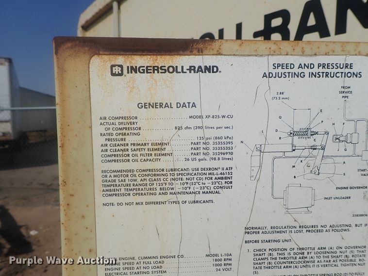 image for item DE0847 Ingersoll Rand XP825W-CU  air compressor