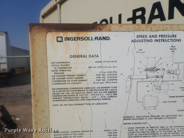 image for item DE0847 Ingersoll Rand XP825W-CU  air compressor