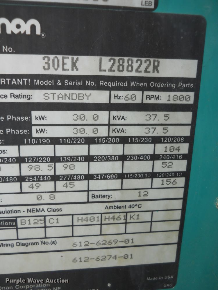 image for item DF4558 Onan 30EK-L28822R  generator