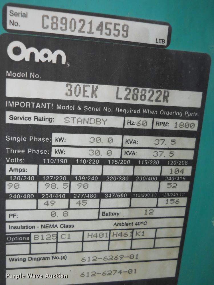 image for item DF4558 Onan 30EK-L28822R  generator