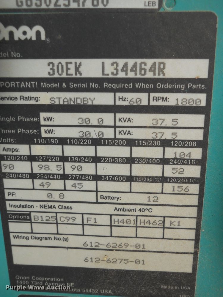 image for item DF4559 Onan 30EK-L-34464R  generator