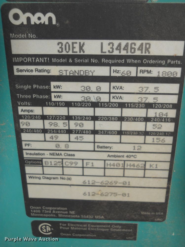 image for item DF4559 Onan 30EK-L-34464R  generator