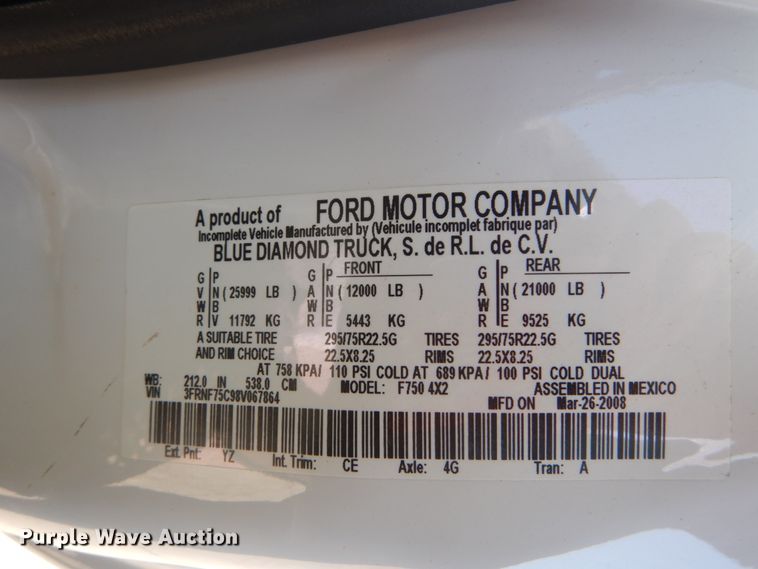 image for item DH5212 2008 Ford F750 Super Duty XLT  flat dump bed truck