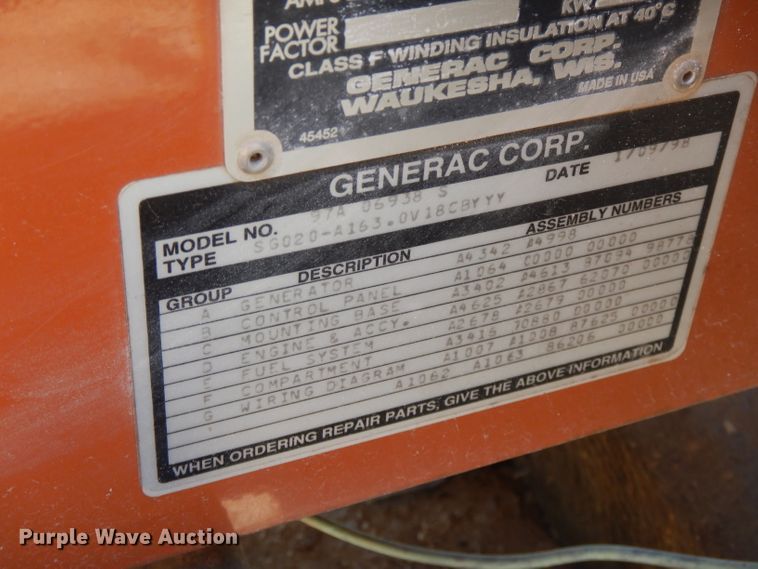 image for item FR9221 1998 Generac 97A06938S  generator