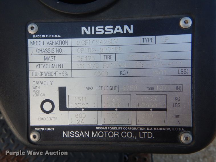 image for item GM9130 Nissan MCPL02A25LV  forklift