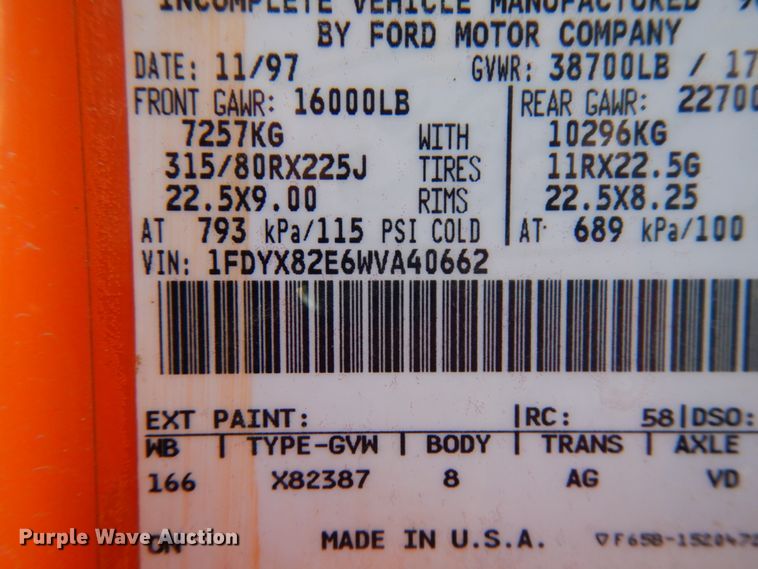 image for item HD9050 1998 Ford L8000  dump truck