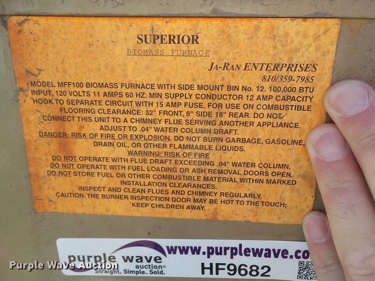 image for item HF9682 Superior MFF100 corn burning furnace