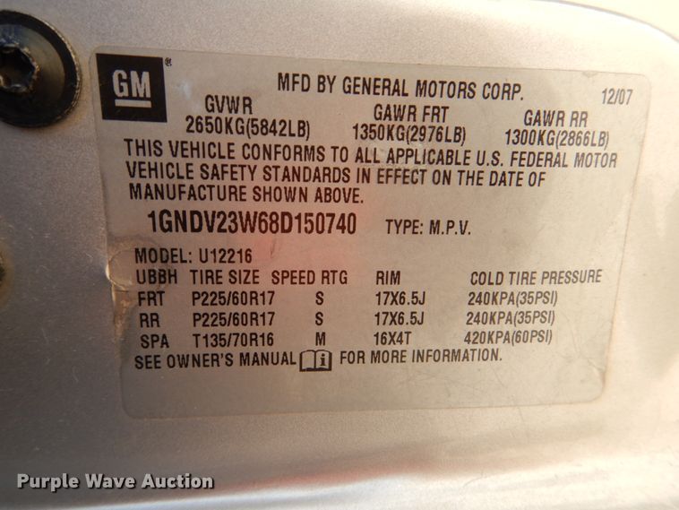 image for item HK9523 2008 Chevrolet Uplander  van