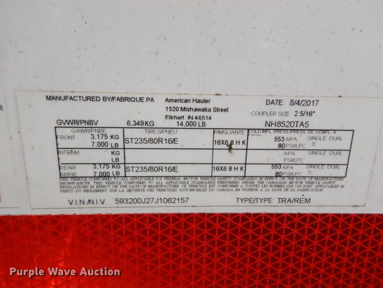 image for item DJ6539 2018 American Hauler enclosed cargo trailer with sprayer system