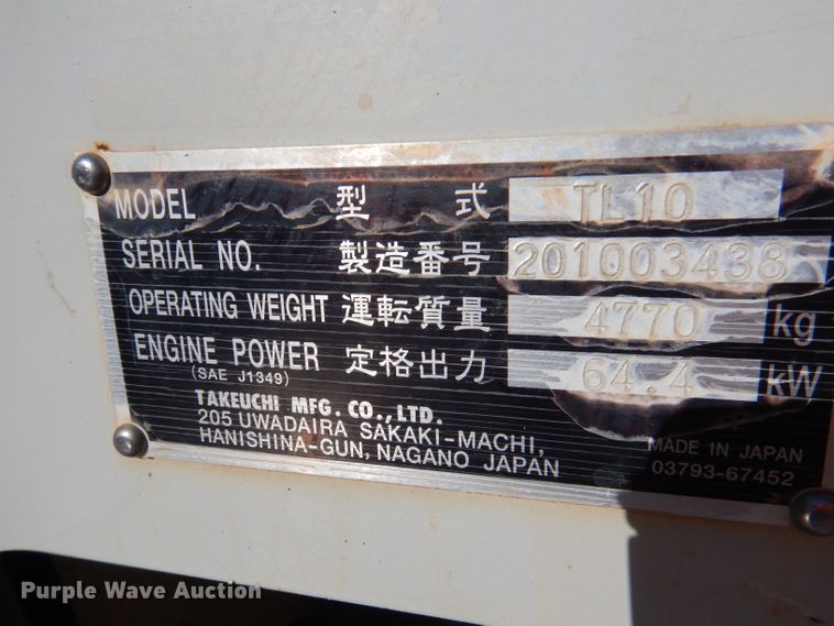 image for item DY9523 2016 Takeuchi TL10  tracked skid steer loader
