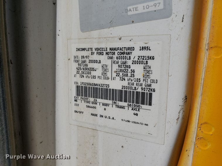 image for item GM9296 1998 Ford LT8000  ready mix truck