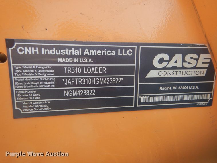 image for item GR9949 2016 Case TR310  tracked skid steer loader