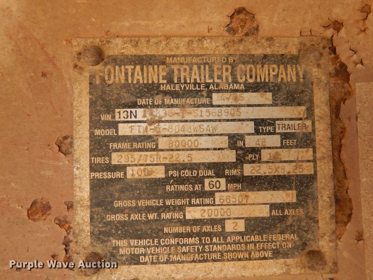 image for item DD0272 1995 Fontaine FTW-5-8048WSAW flatbed trailer