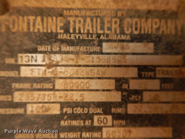 image for item DD0272 1995 Fontaine FTW-5-8048WSAW flatbed trailer