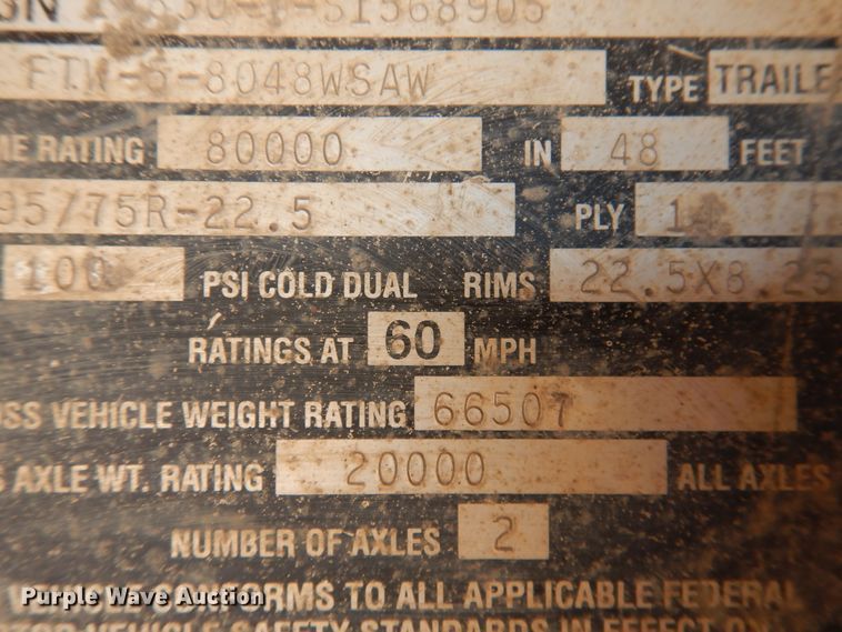 image for item DD0272 1995 Fontaine FTW-5-8048WSAW flatbed trailer