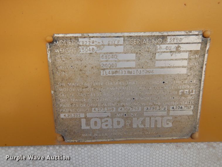 image for item DD0273 1988 Trail King 1827-0-3Axle bottom dump trailer