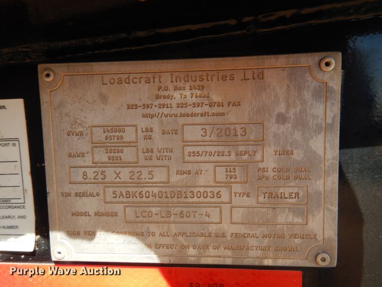 image for item DD0276 2013 Load Craft LCO-LB-60T-4 oilfield trailer