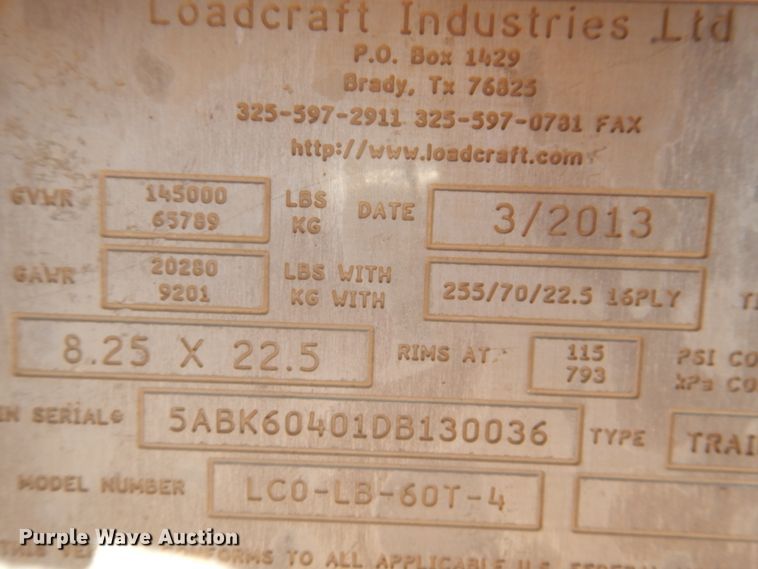 image for item DD0276 2013 Load Craft LCO-LB-60T-4 oilfield trailer