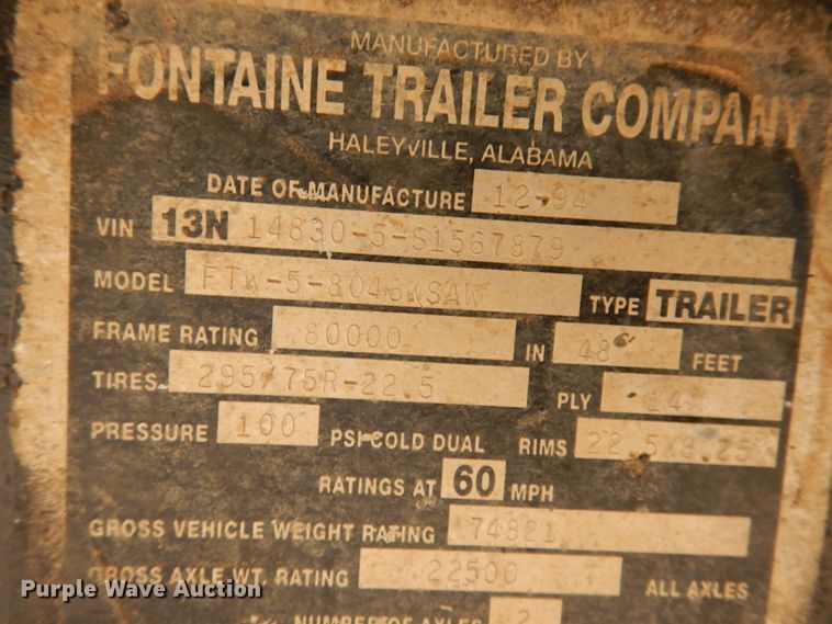 image for item DD0277 1995 Fontaine FTW-5-8048WSAW flatbed trailer
