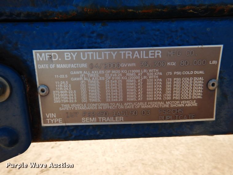 image for item GR9254 2001 Utility Trailer flatbed trailer