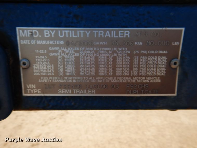 image for item GR9254 2001 Utility Trailer flatbed trailer