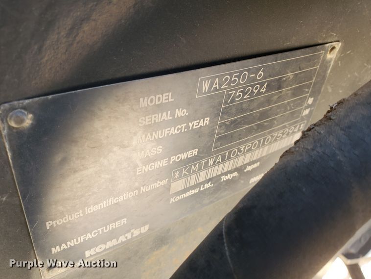 image for item HO9600 2008 Komatsu WA250-6  wheel loader