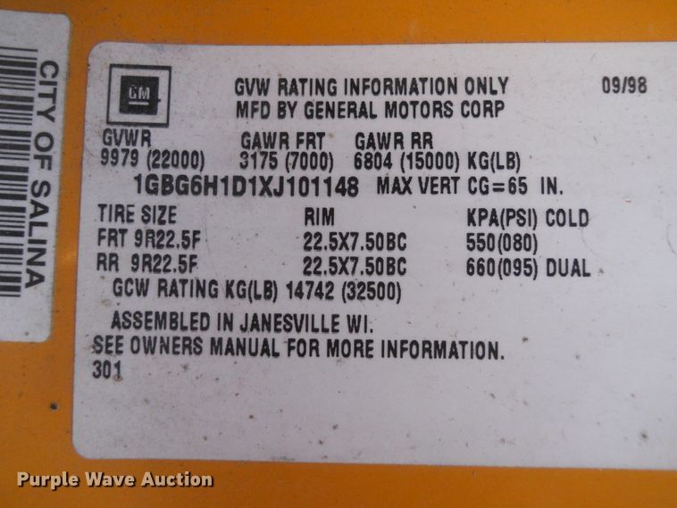 image for item DF4571 1999 Chevrolet C6500  dump truck