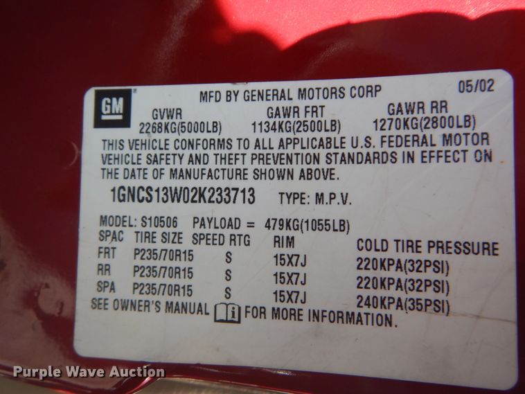 image for item DH5222 2002 Chevrolet Blazer  SUV