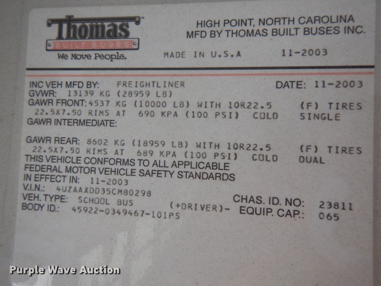 image for item DH6681 2005 Freightliner FS65  school bus