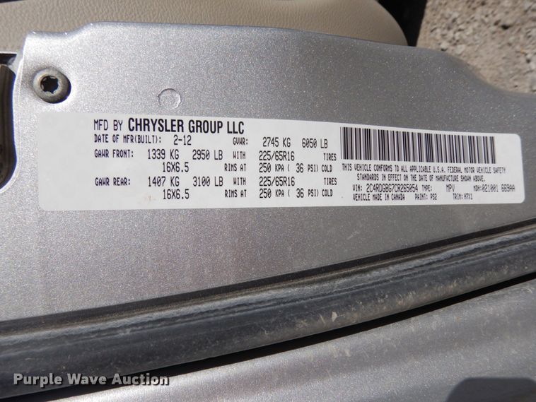 image for item DH6682 2012 Dodge Grand Caravan SE  van