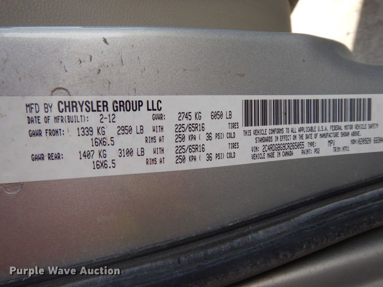 image for item DH6683 2012 Dodge Grand Caravan SE  van