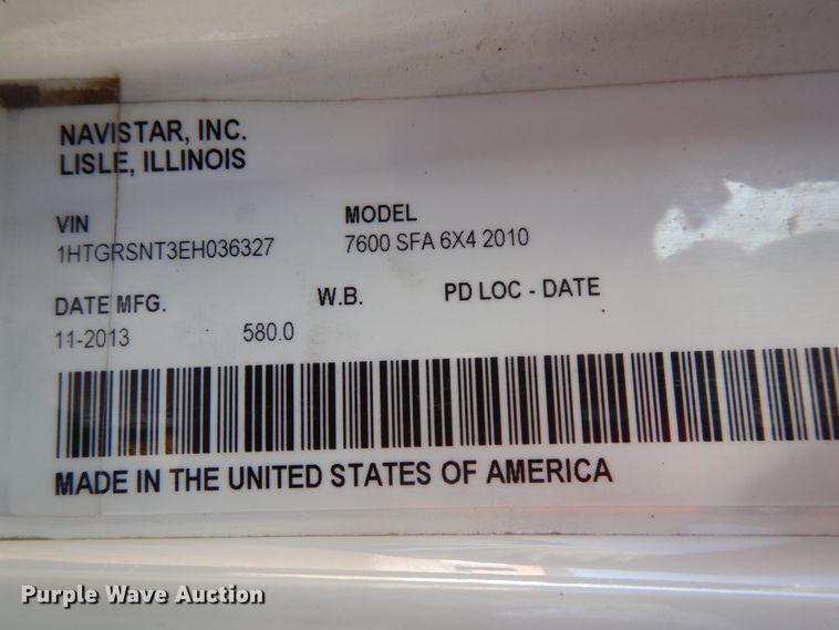 image for item DH6703 2014 International WorkStar 7600 SFA  truck cab and chassis