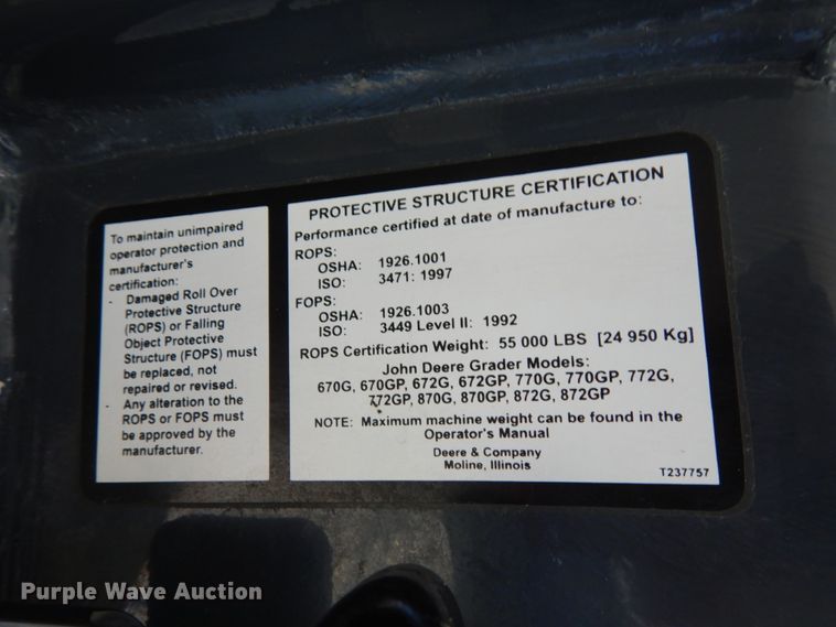 image for item DH6704 2014 John Deere 772G  motor grader