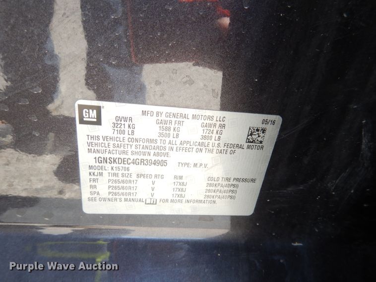 image for item DJ6845 2016 Chevrolet Tahoe Police  SUV