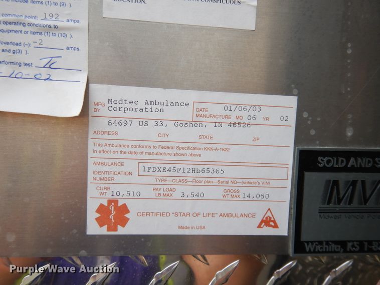 image for item DJ6893 2002 Ford Econoline  ambulance