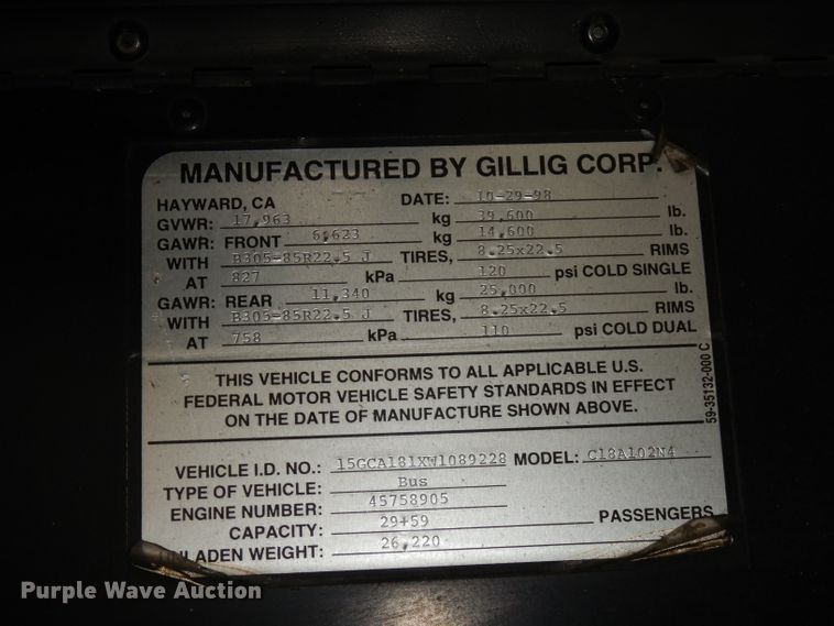 image for item DJ6928 1998 Gillig C18A102N4  shuttle bus