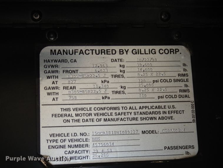 image for item DJ6929 1998 Gillig C18A102N4  shuttle bus