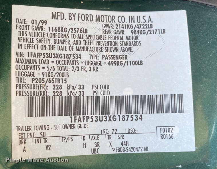image for item HE9836 1999 Ford Taurus