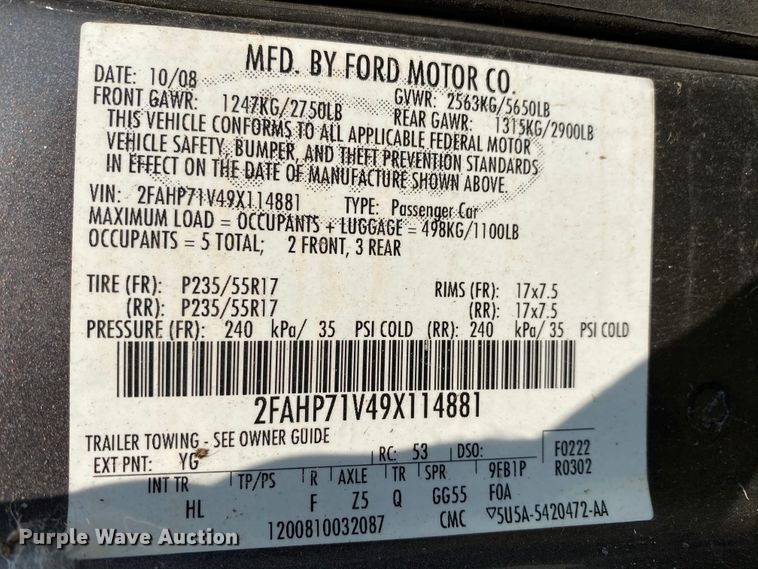 image for item HE9839 2009 Ford Crown Victoria Police Interceptor