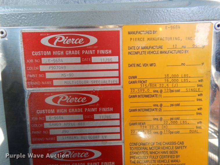 image for item HK9503 1996 Pierce E9684  pumper fire truck