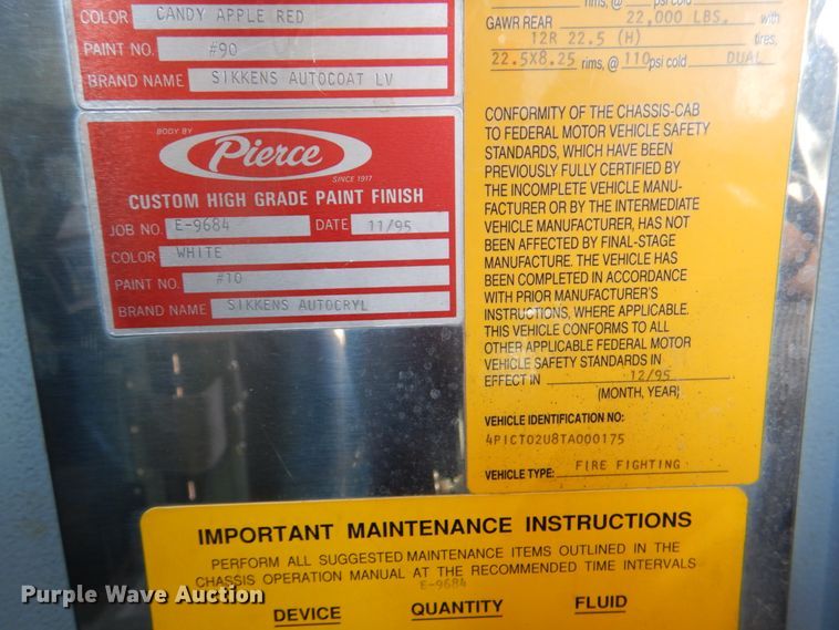 image for item HK9503 1996 Pierce E9684  pumper fire truck