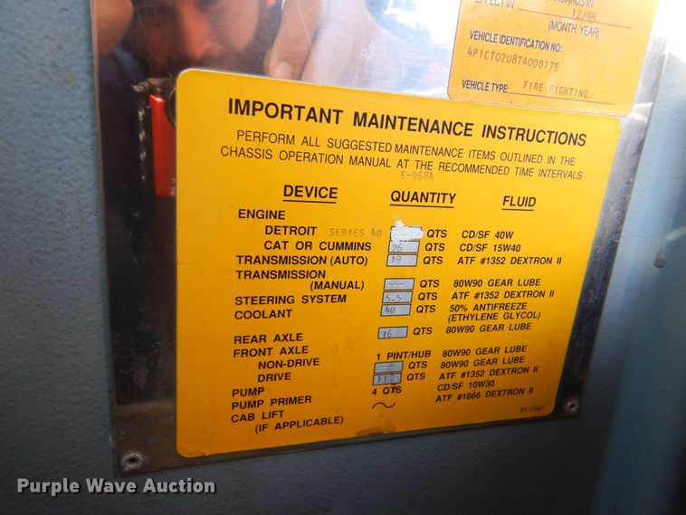 image for item HK9503 1996 Pierce E9684  pumper fire truck